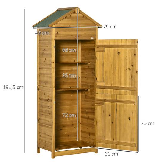 ComfortXL - Armoire de jardin en bois massif 79 x 49 x 191,5 cm bois naturel rangement outils avec 2 portes et toit bitumé - Image 3