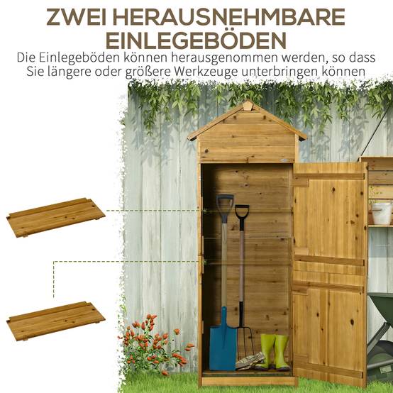 ComfortXL - Armoire de jardin en bois massif 79 x 49 x 191,5 cm bois naturel rangement outils avec 2 portes et toit bitumé - Image 5