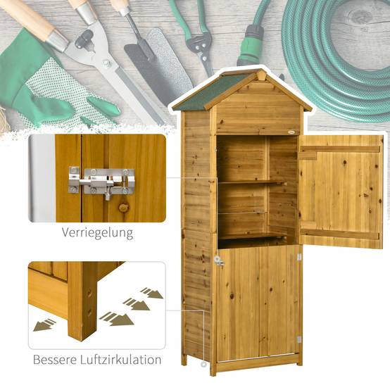 ComfortXL - Armoire de jardin en bois massif 79 x 49 x 191,5 cm bois naturel rangement outils avec 2 portes et toit bitumé - Image 7