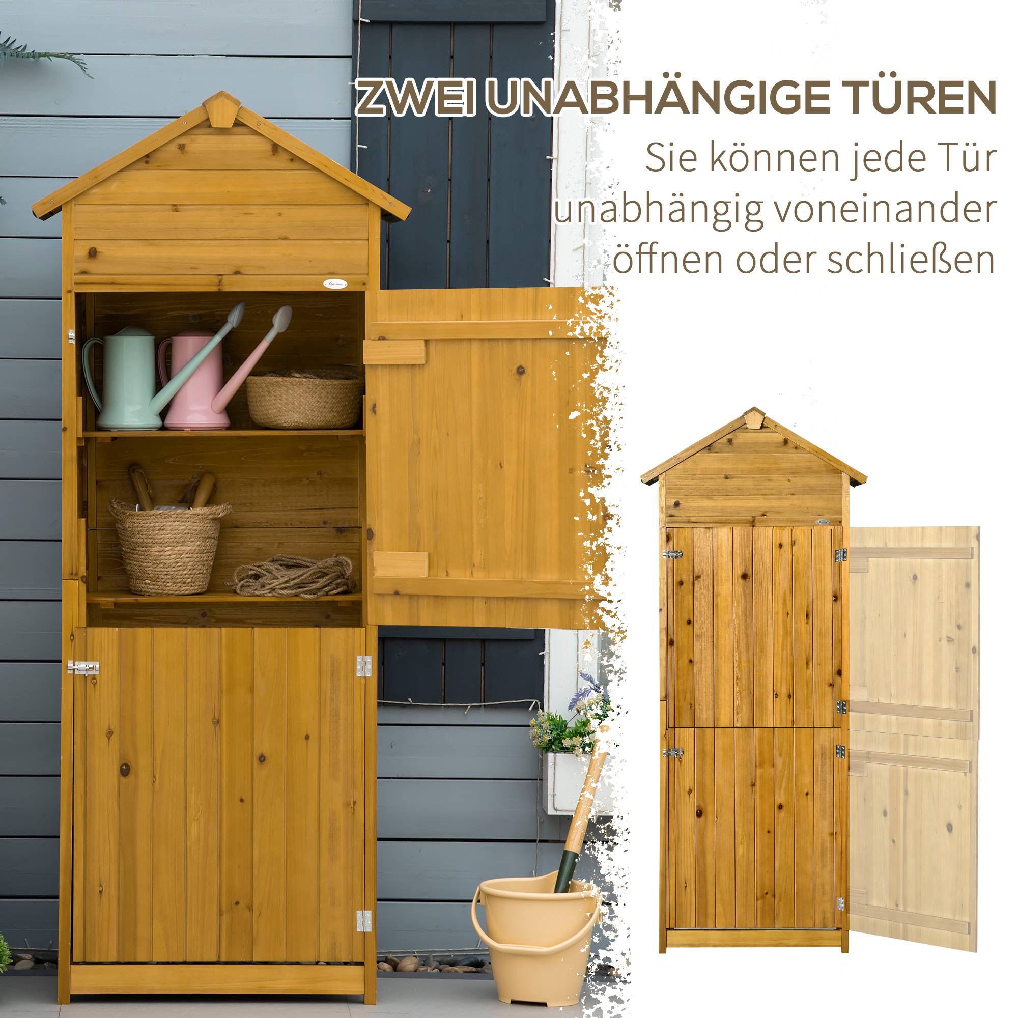 ComfortXL - Armoire de jardin en bois massif 79 x 49 x 191,5 cm bois naturel rangement outils avec 2 portes et toit bitumé - Image 6