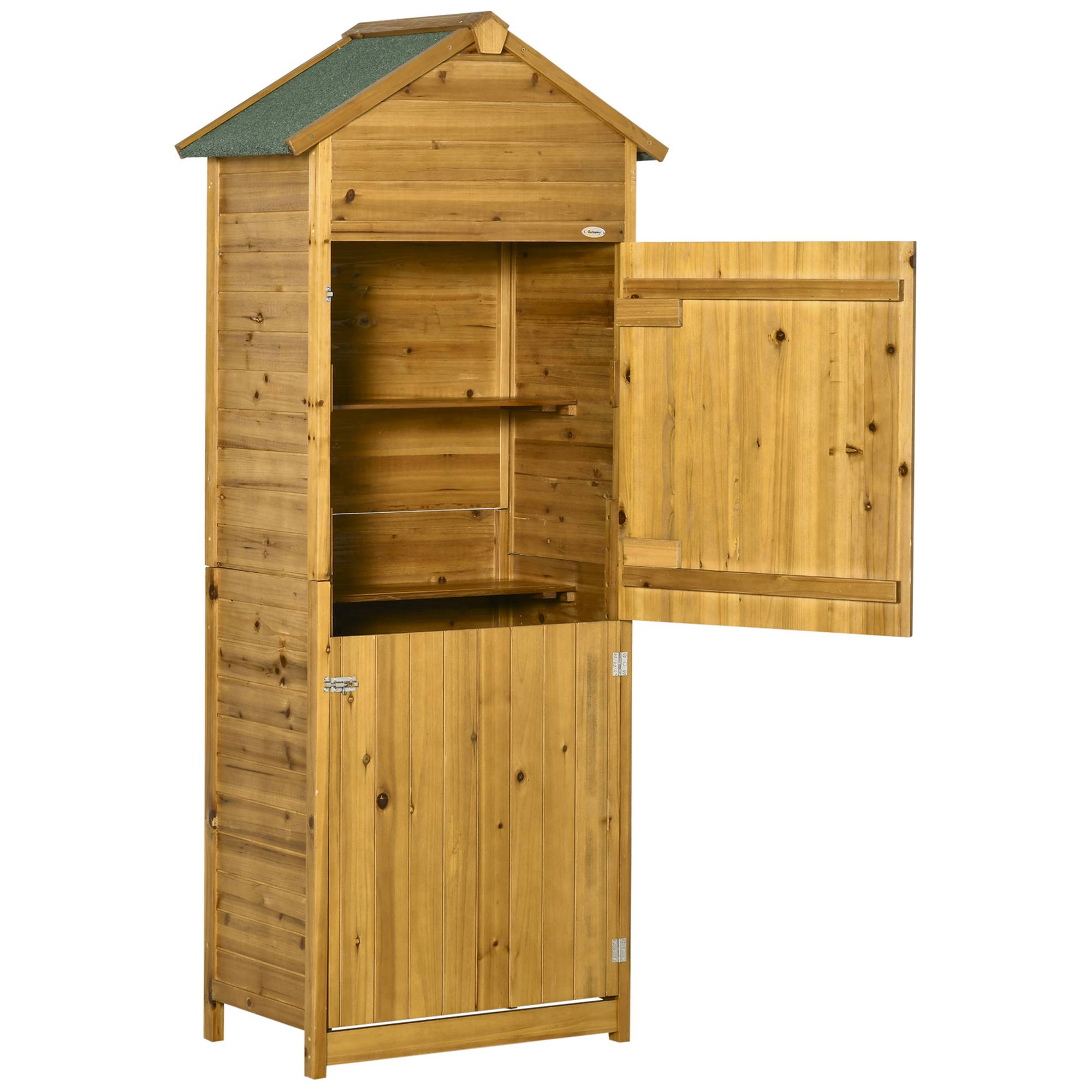 ComfortXL - Armoire de jardin en bois massif 79 x 49 x 191,5 cm bois naturel rangement outils avec 2 portes et toit bitumé - Image 2