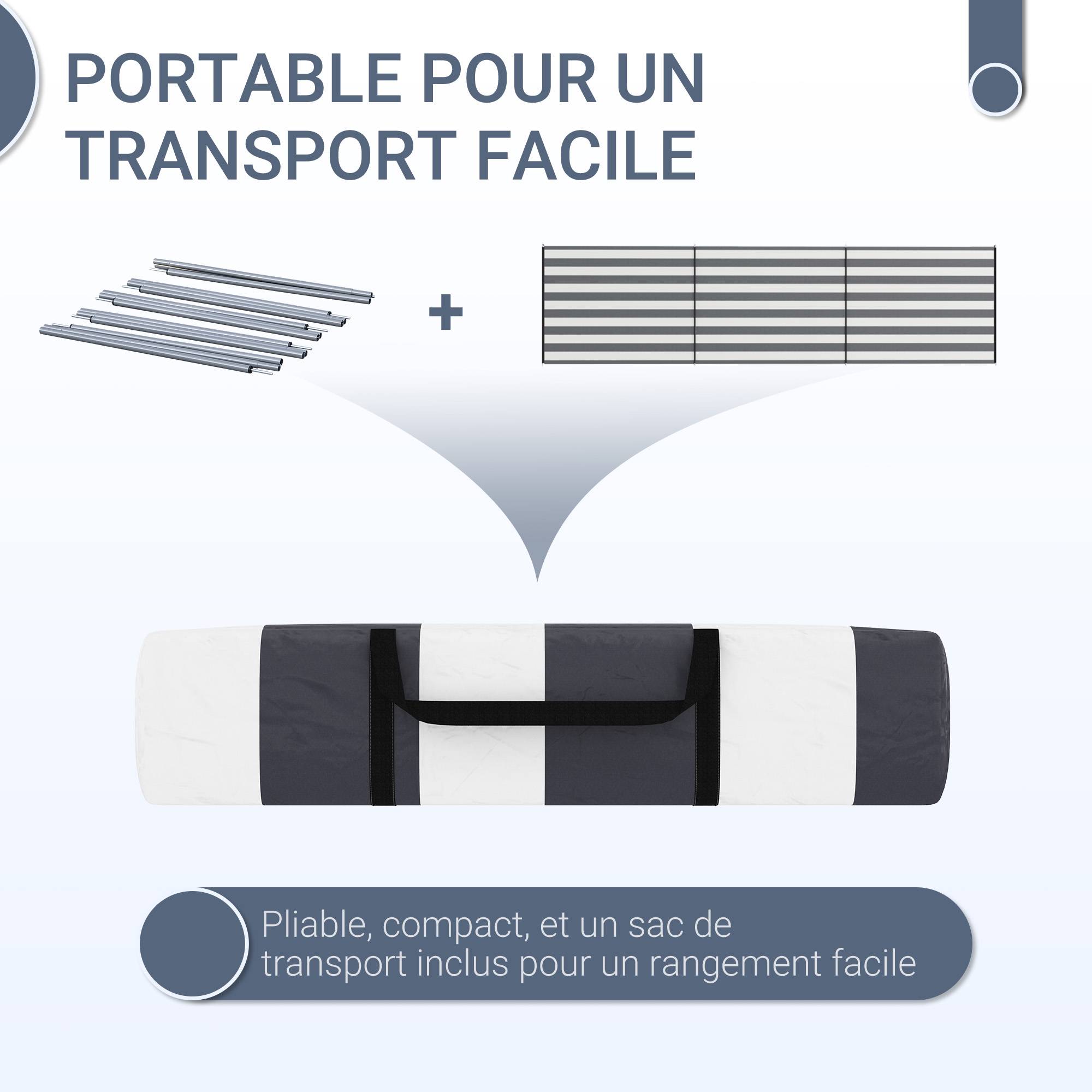 Paravent de camping polyester gris et blanc 540 x 150 cm - PANGIVO - Image 8