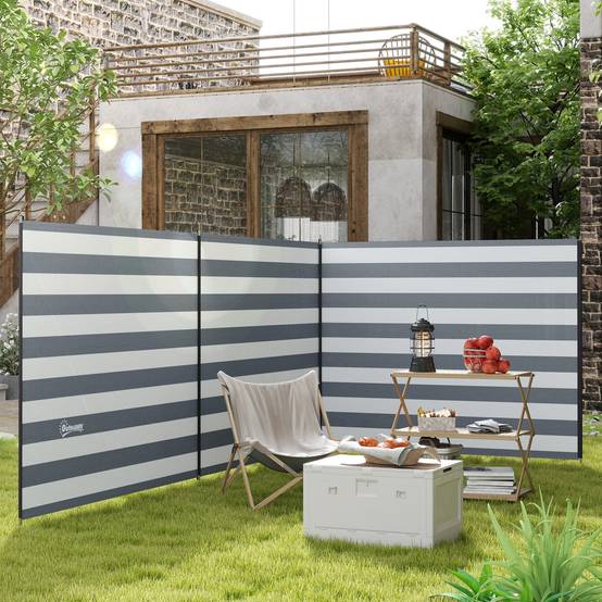 Paravent de camping polyester gris et blanc 540 x 150 cm - PANGIVO - Image 3