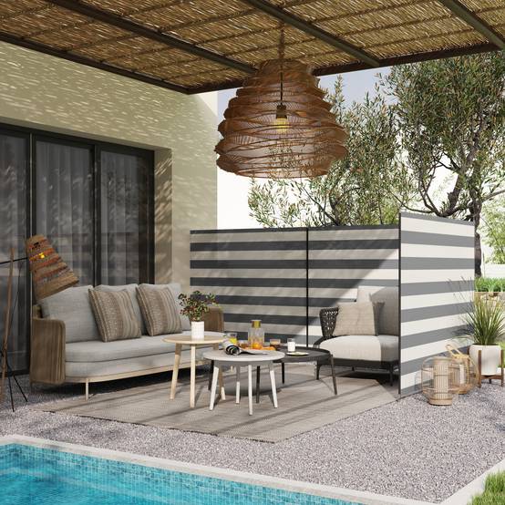 Paravent de camping polyester gris et blanc 540 x 150 cm - PANGIVO - Image 4