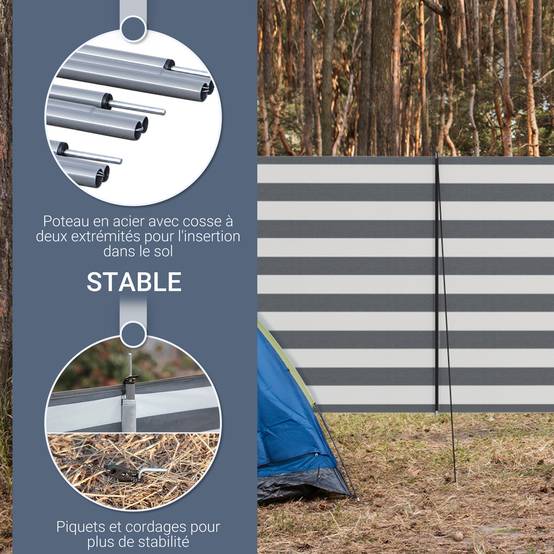 Paravent de camping polyester gris et blanc 540 x 150 cm - PANGIVO - Image 7