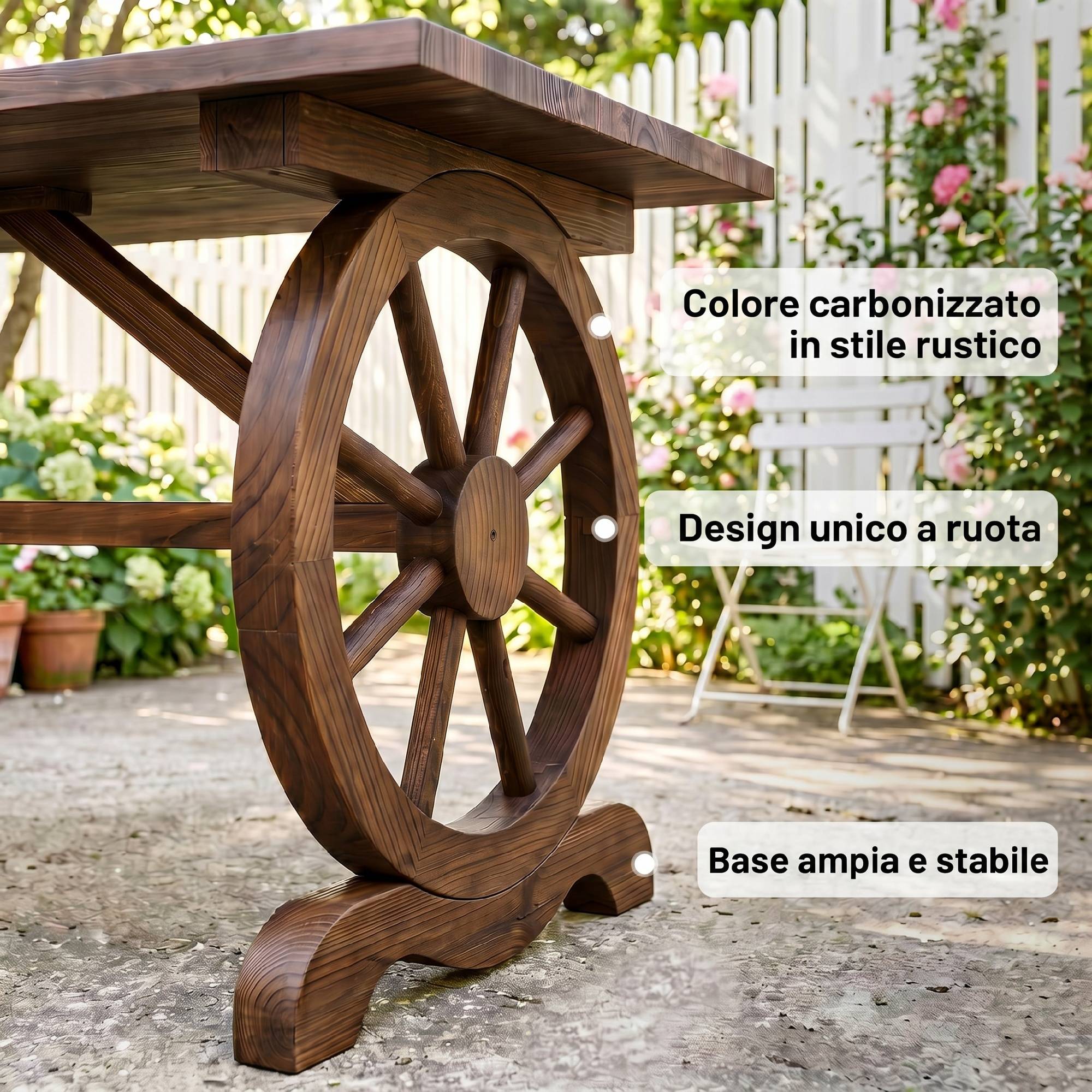 Table de jardin style campagne avec pieds à roulettes, bois de sapin résistant, 110x60x65 cm - Image 7