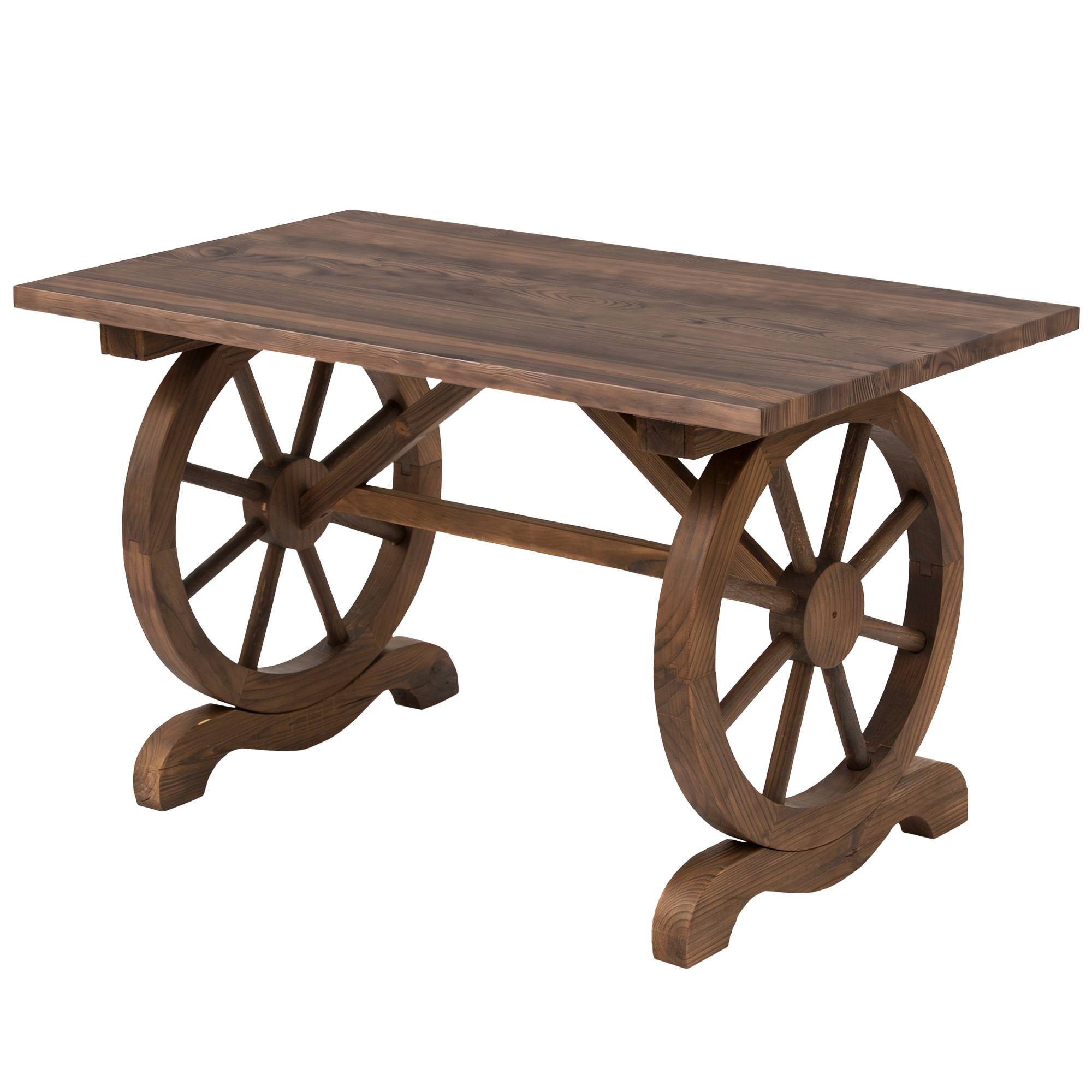 Table de jardin style campagne avec pieds à roulettes, bois de sapin résistant, 110x60x65 cm - Image 2