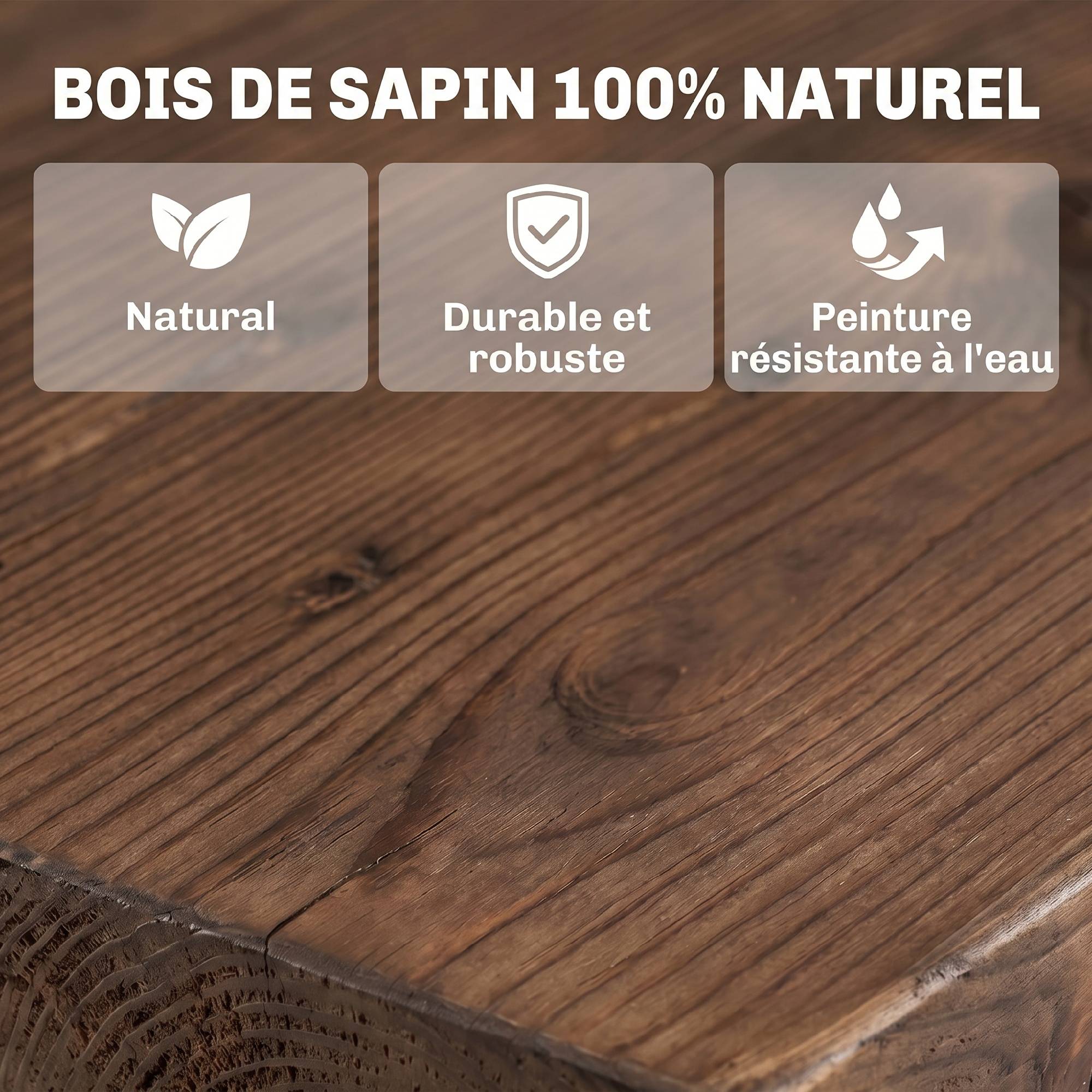 Table de jardin style campagne avec pieds à roulettes, bois de sapin résistant, 110x60x65 cm - Image 6