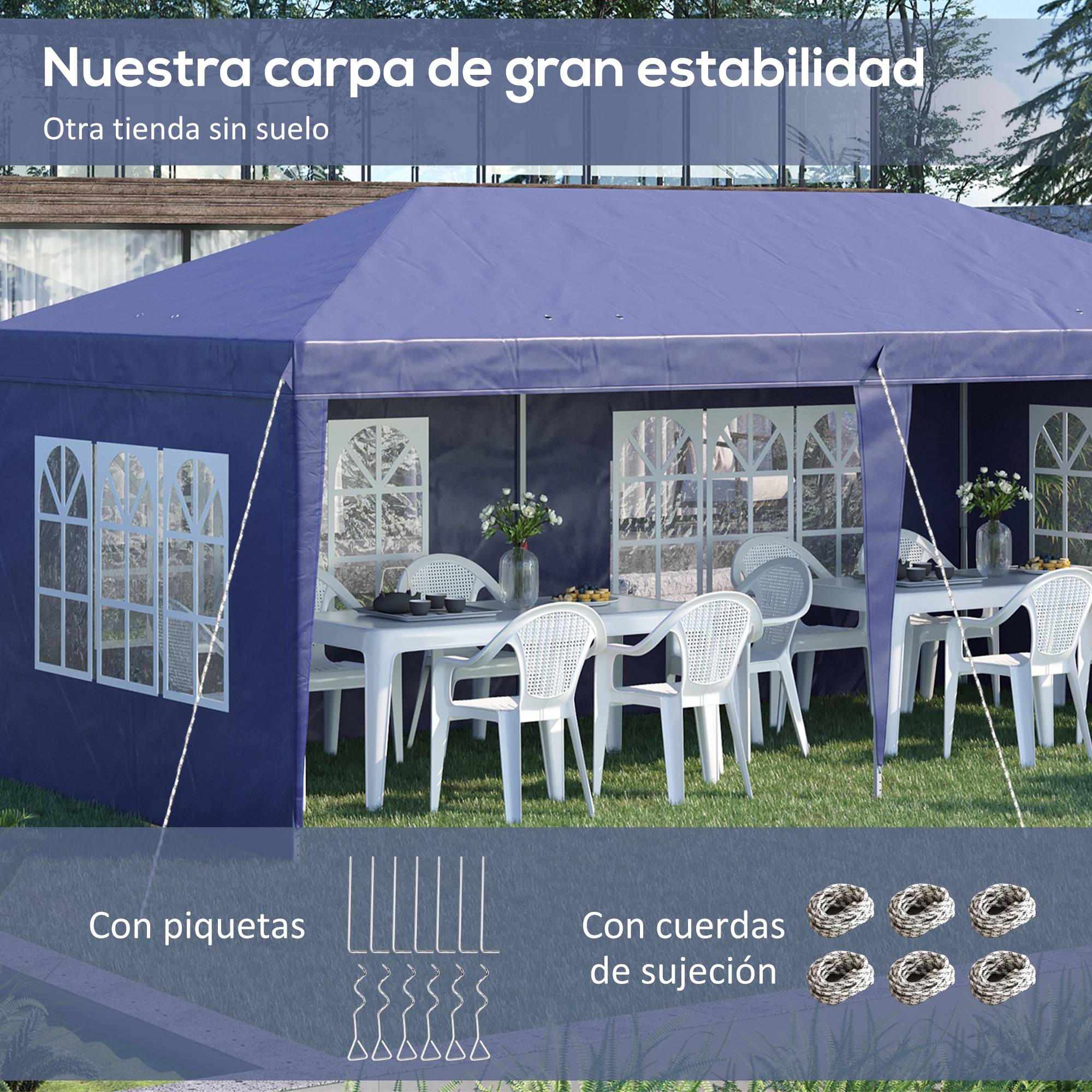 Tonnelle pliante 6 x 3 m avec 4 côtés détachables, tonnelle de jardin avec 4 fenêtres et sac de transport, bleue - Image 7