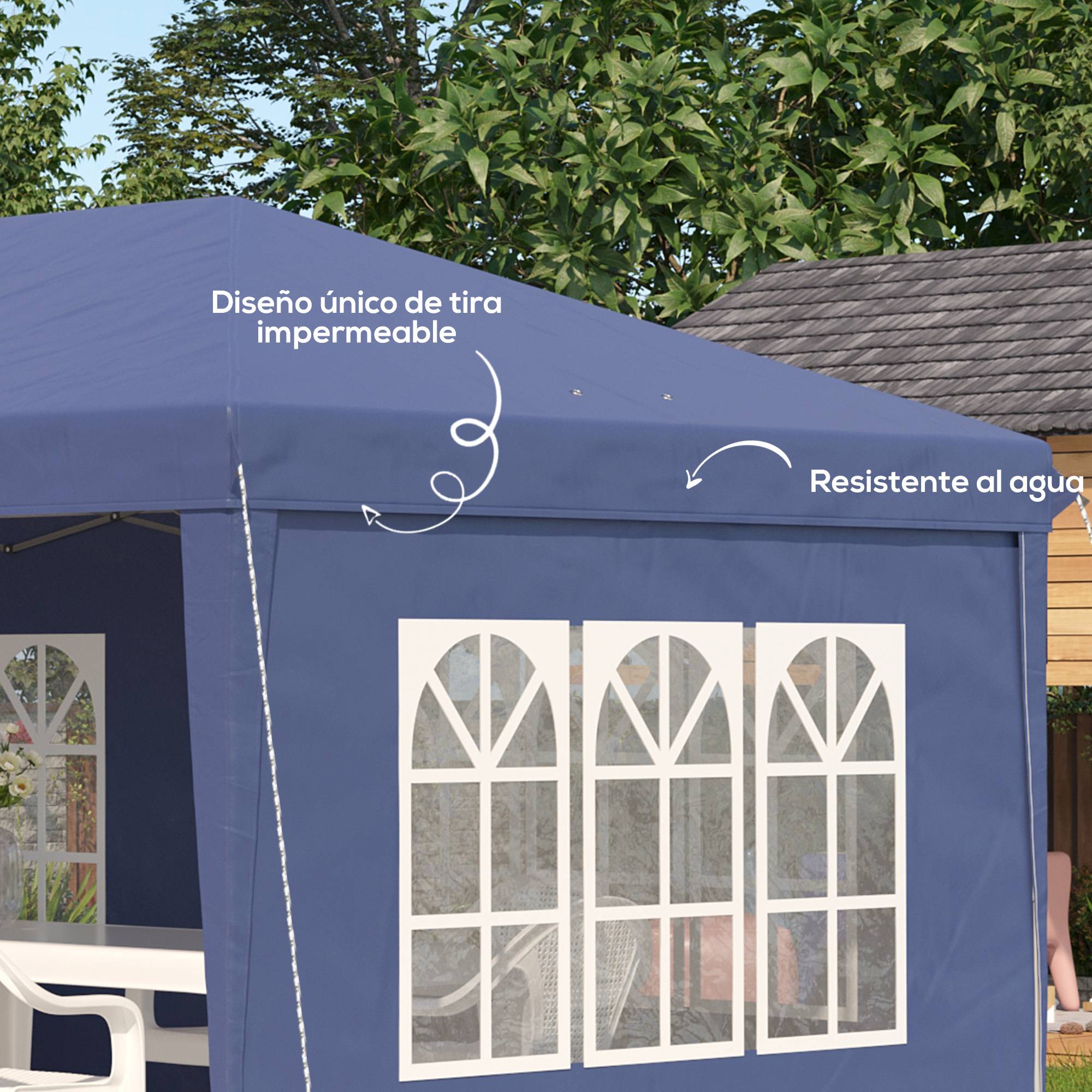 Tonnelle pliante 6 x 3 m avec 4 côtés détachables, tonnelle de jardin avec 4 fenêtres et sac de transport, bleue - Image 8