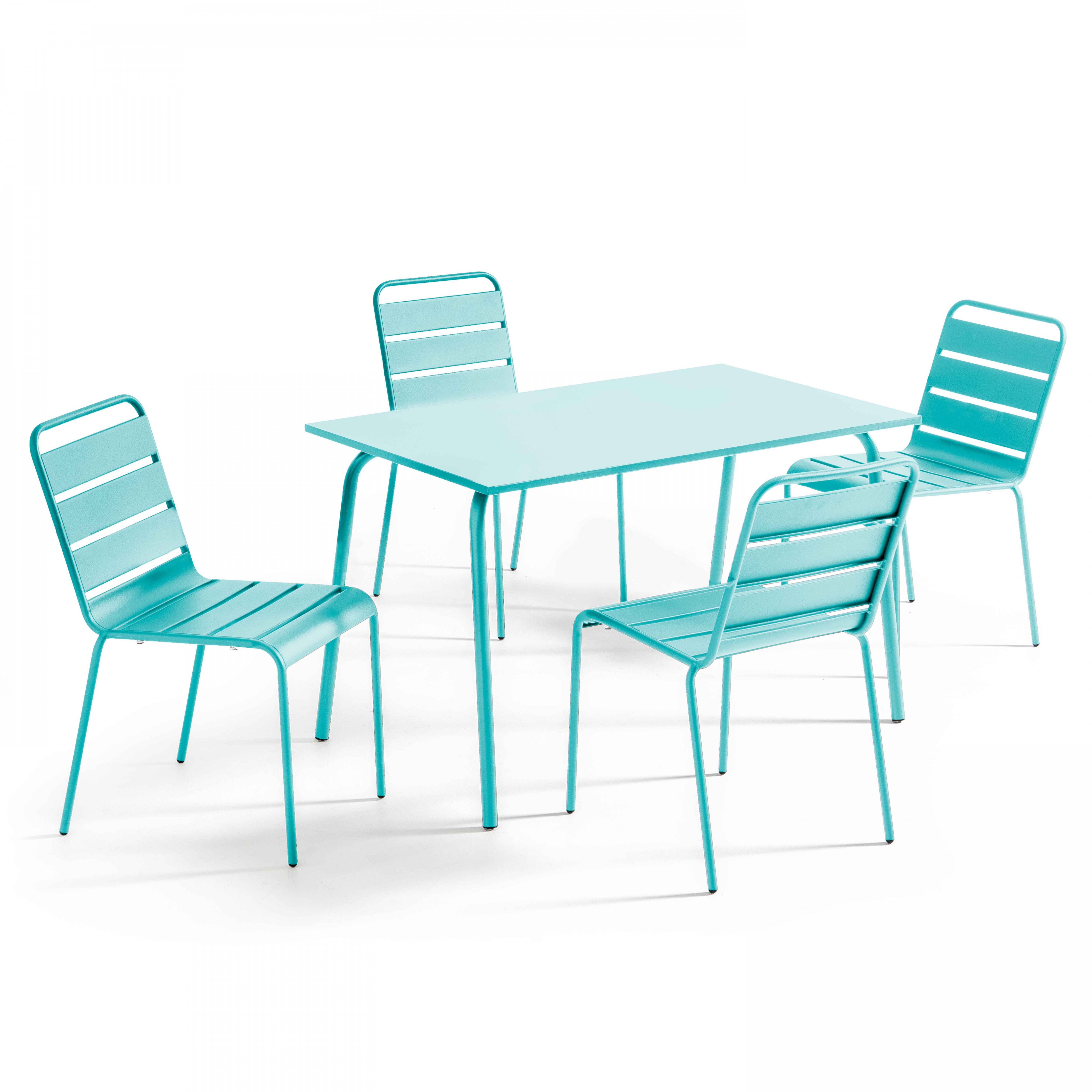 Oviala - Ensemble table de jardin en métal et 4 chaises turquoise Palavas - Oviala - Image 1
