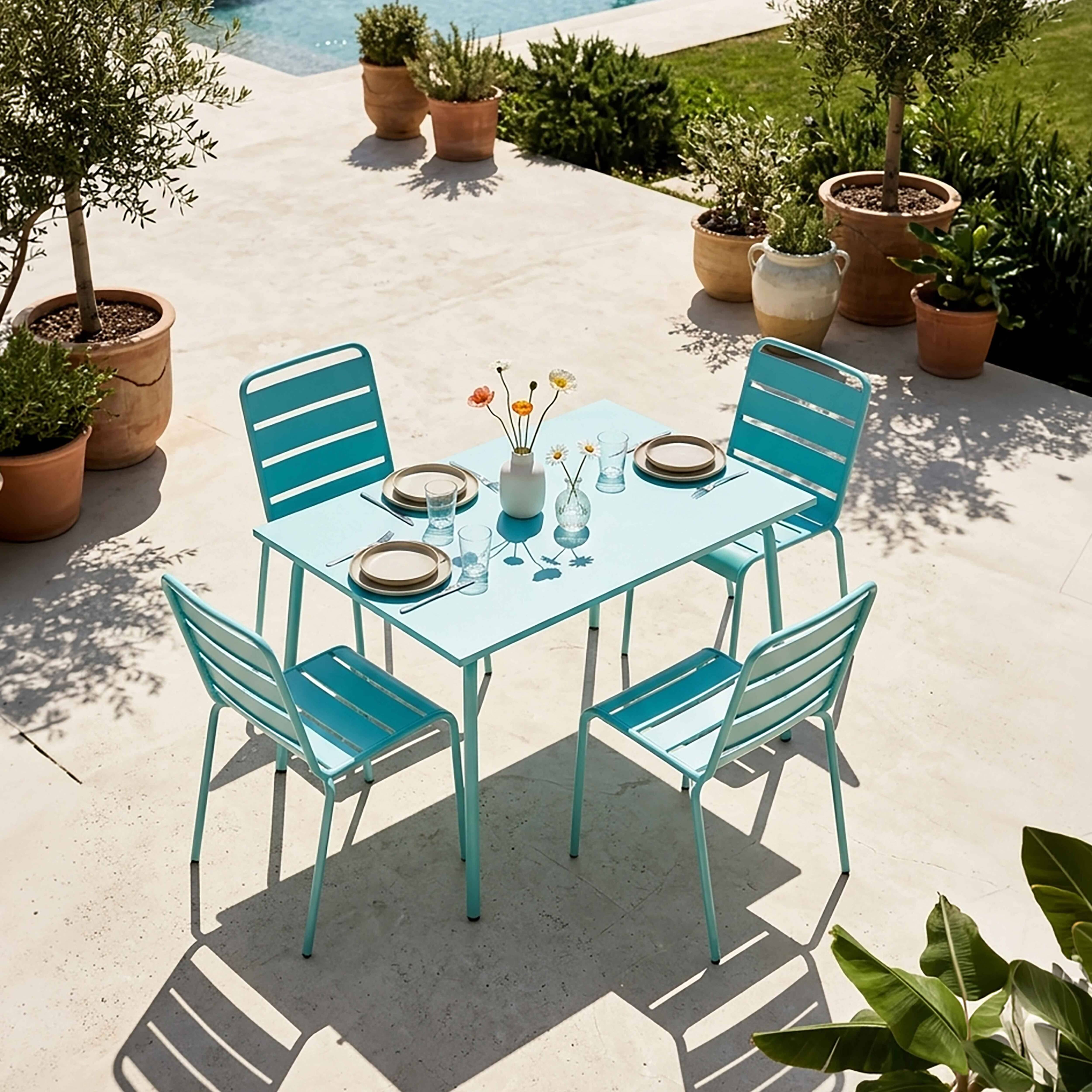 Oviala - Ensemble table de jardin en métal et 4 chaises turquoise Palavas - Oviala - Image 2