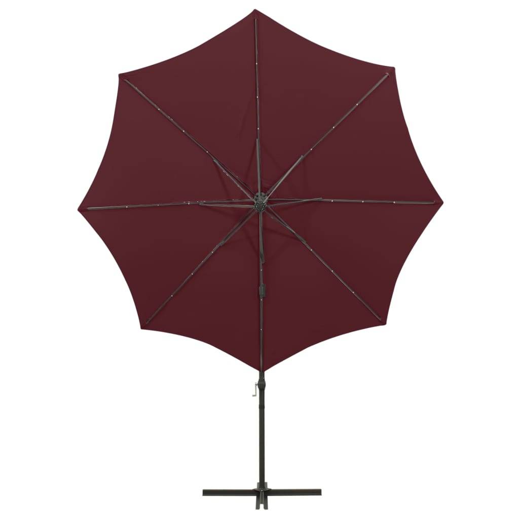 Helloshop26 - Parasol meuble de jardin déporté avec mât et lumières led rouge 300 cm bordeaux - Image 6