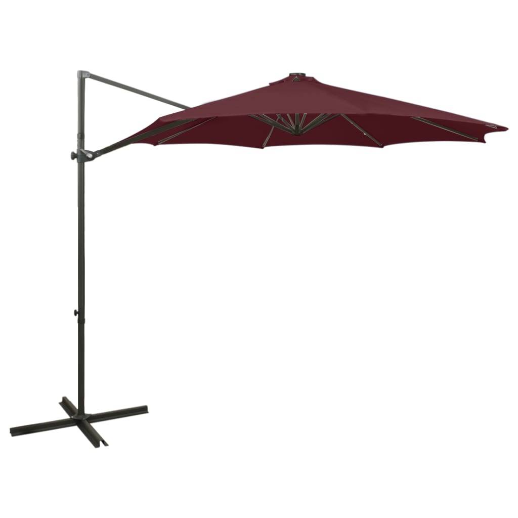 Helloshop26 - Parasol meuble de jardin déporté avec mât et lumières led rouge 300 cm bordeaux - Image 1