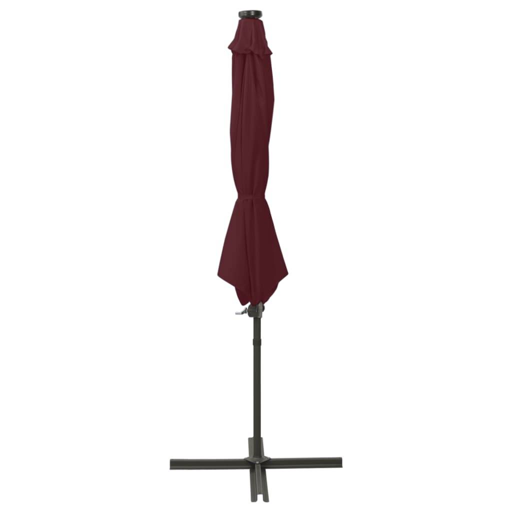 Helloshop26 - Parasol meuble de jardin déporté avec mât et lumières led rouge 300 cm bordeaux - Image 2