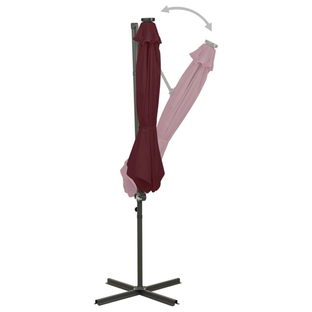 Helloshop26 - Parasol meuble de jardin déporté avec mât et lumières led rouge 300 cm bordeaux - Image 3