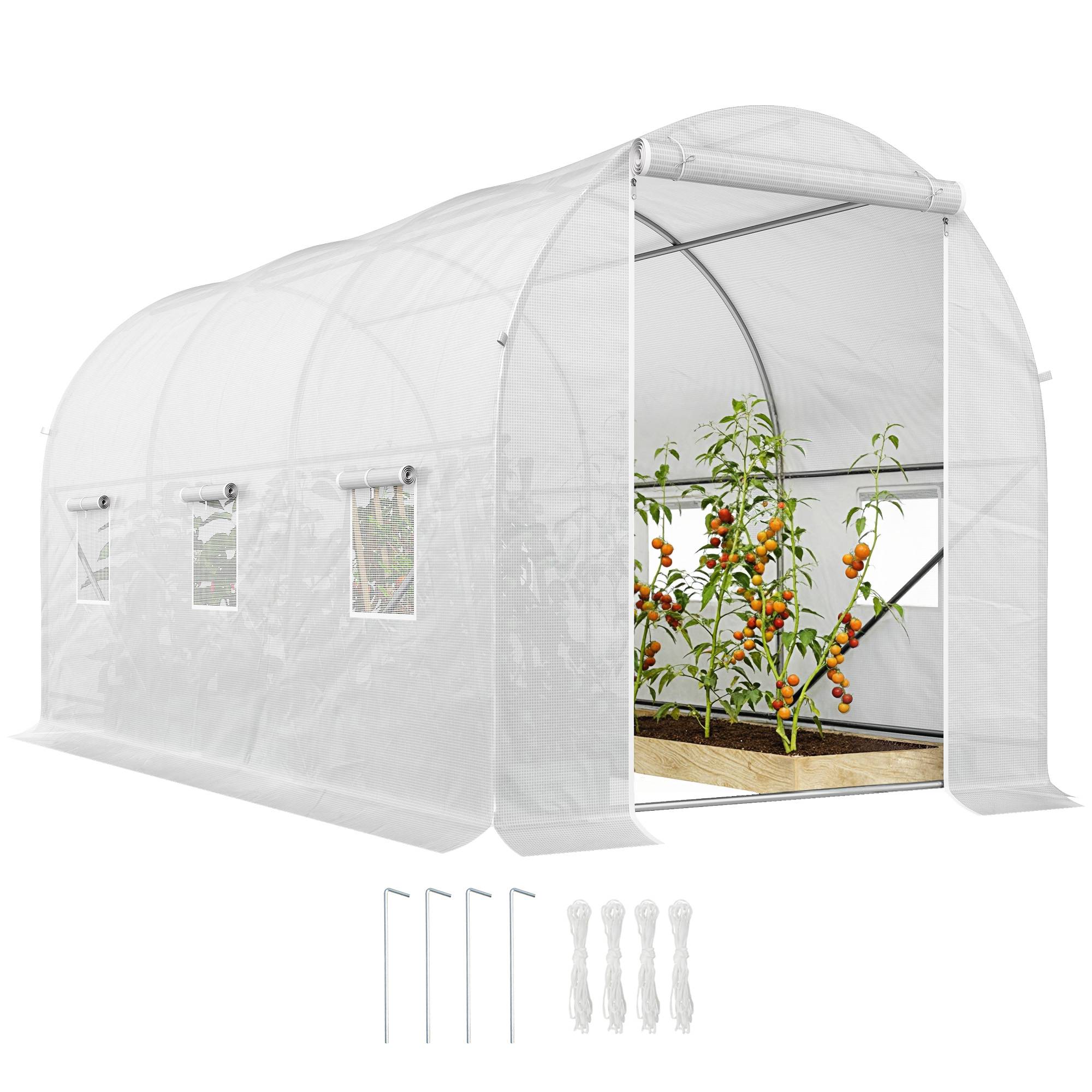 Sans Marque - Serre tunnel 3,5x2x2 m serre potagère renforcée 5 arceaux diagonaux acier PE portes enroulables culture légumes fleurs serre blanche - Image 1