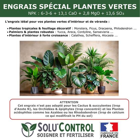 SOLU’CONTROL - 5 kg d'Engrais Spécial Plantes Vertes 6-3-6 - Croissance, Feuillage Dense & Vitalité - Formulation Organo-Minerale - Image 5