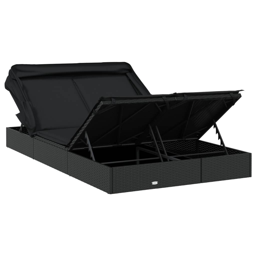 Helloshop26 - Transat bain de soleil chaise longue 2 places avec toit pliable 213 x 118 x 97 cm noir - Image 8