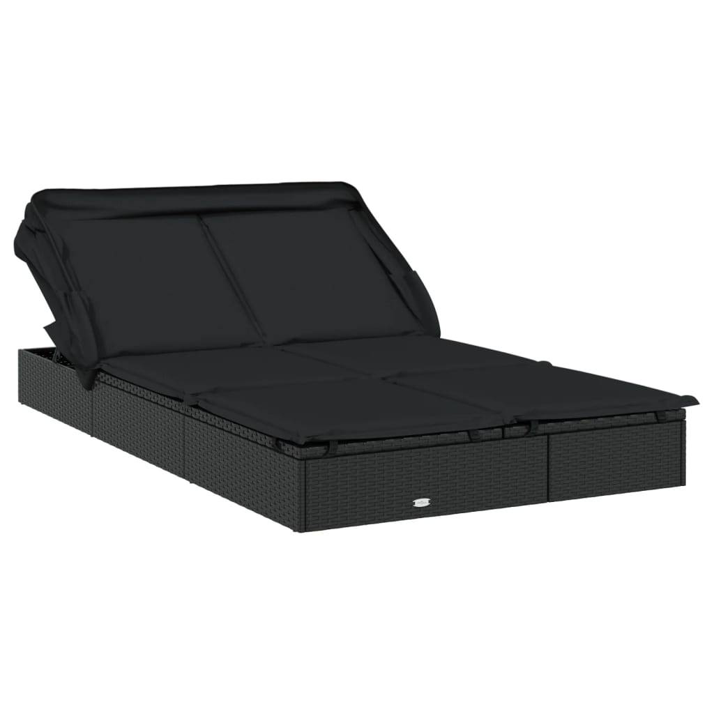 Helloshop26 - Transat bain de soleil chaise longue 2 places avec toit pliable 213 x 118 x 97 cm noir - Image 2