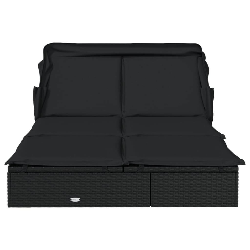 Helloshop26 - Transat bain de soleil chaise longue 2 places avec toit pliable 213 x 118 x 97 cm noir - Image 5