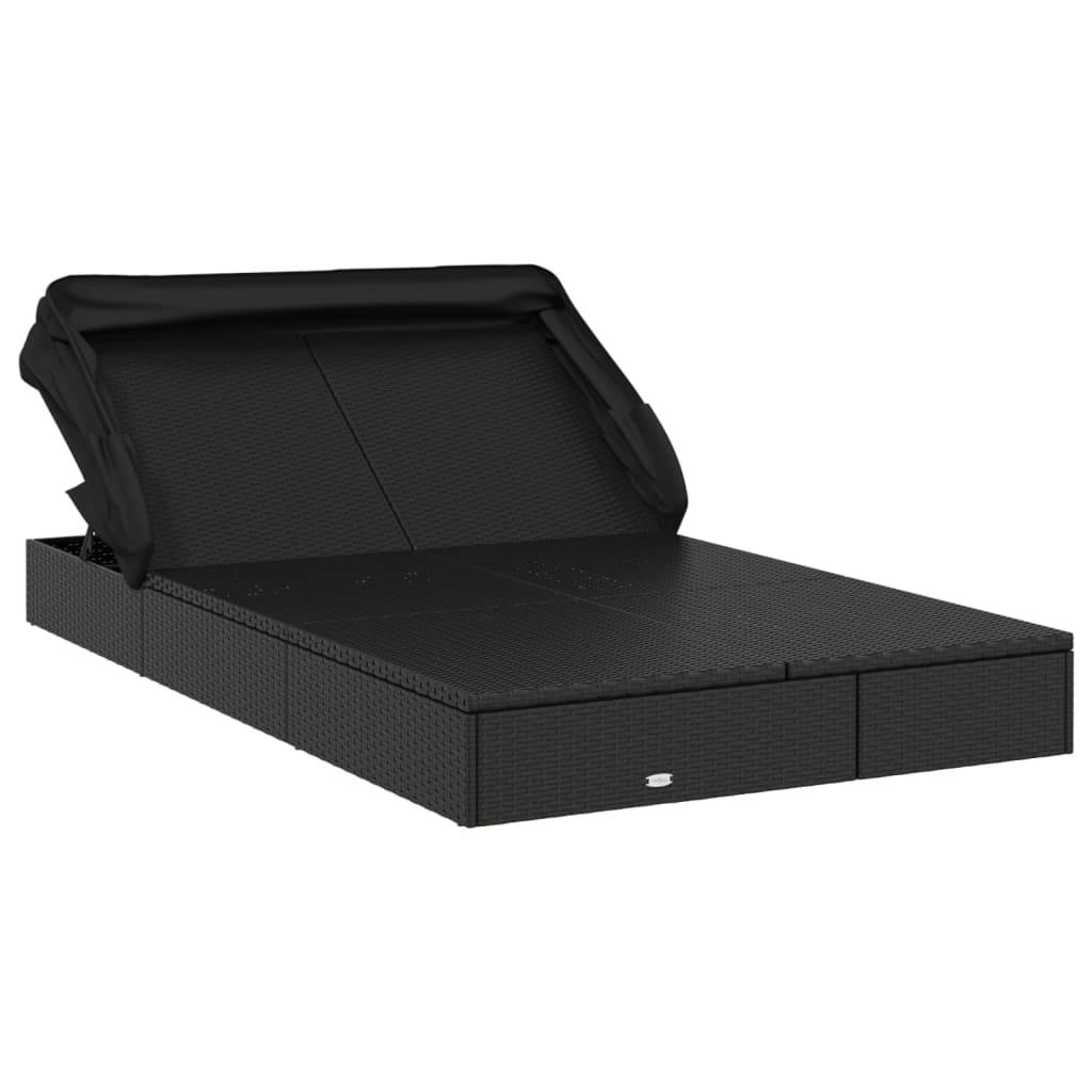 Helloshop26 - Transat bain de soleil chaise longue 2 places avec toit pliable 213 x 118 x 97 cm noir - Image 3