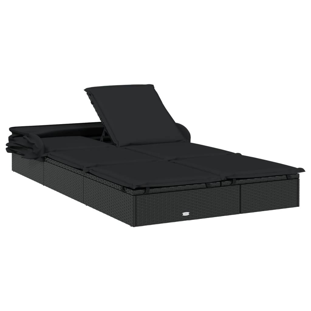 Helloshop26 - Transat bain de soleil chaise longue 2 places avec toit pliable 213 x 118 x 97 cm noir - Image 7