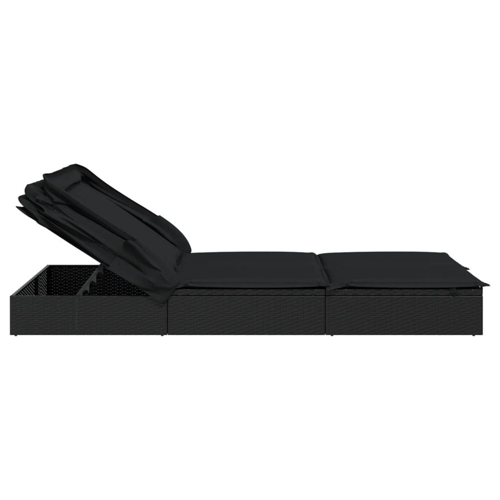 Helloshop26 - Transat bain de soleil chaise longue 2 places avec toit pliable 213 x 118 x 97 cm noir - Image 6