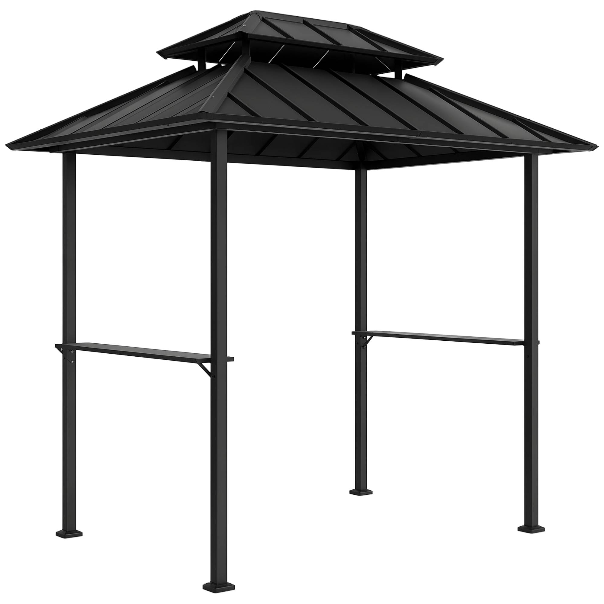 Sans Marque - Tonnelle de barbecue abri barbecue à double-toit rigide avec 2 étagères et crochet supérieur, 244x184x258cm, noir - Image 1
