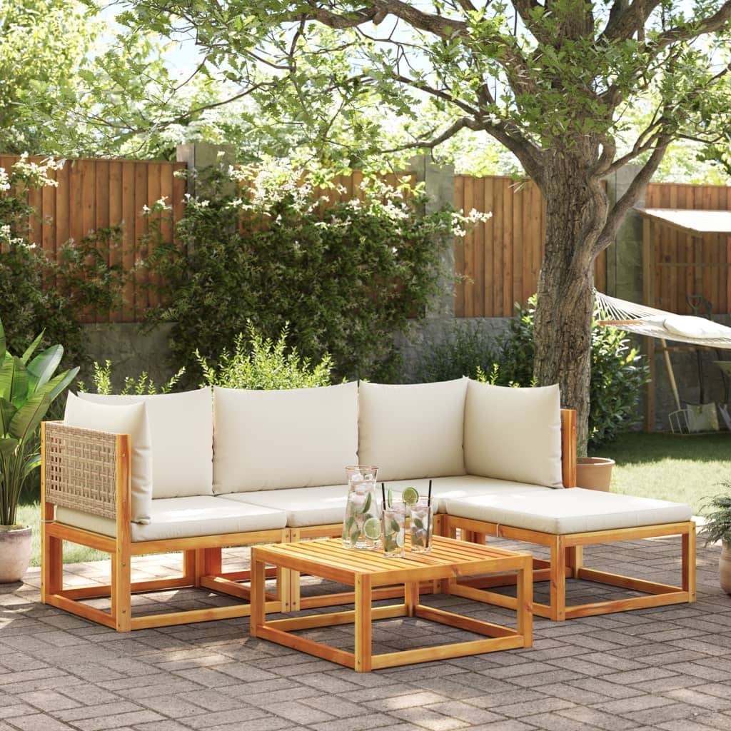ComfortXL - Salon de Jardin Bas 5 Pièces Bois Acacia Massif et Dossier Rotin Tressé Coussins Épais Brun – ComfortXL Outdoor Living - Image 1