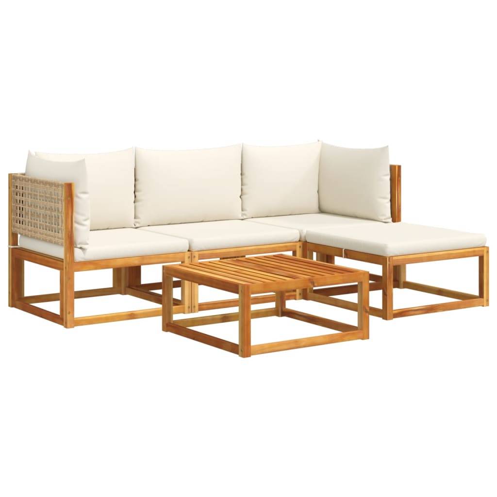 ComfortXL - Salon de Jardin Bas 5 Pièces Bois Acacia Massif et Dossier Rotin Tressé Coussins Épais Brun – ComfortXL Outdoor Living - Image 2