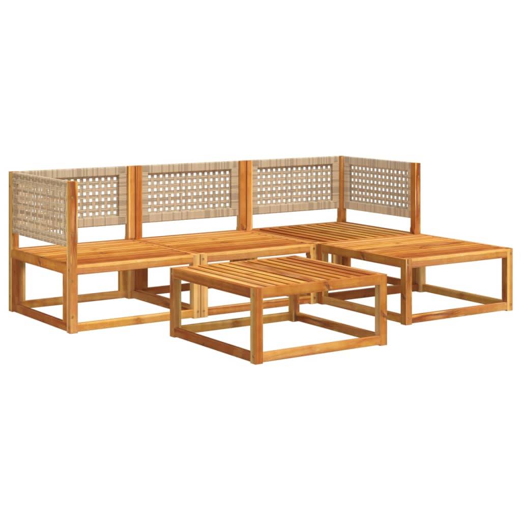 ComfortXL - Salon de Jardin Bas 5 Pièces Bois Acacia Massif et Dossier Rotin Tressé Coussins Épais Brun – ComfortXL Outdoor Living - Image 3