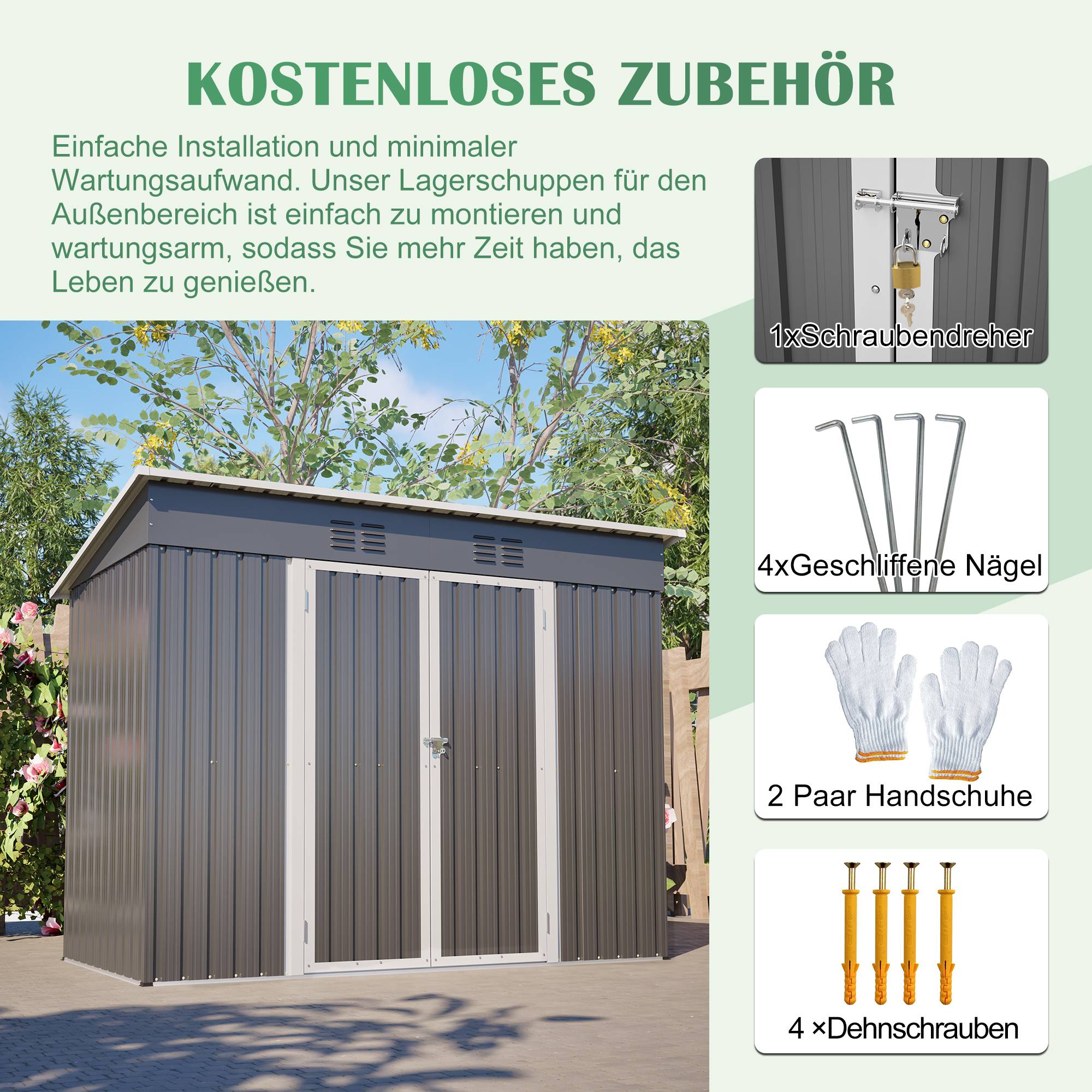 ComfortXL - Abri de jardin métal gris 242 x 126 x 182 cm adossable ventilé et verrouillable - ComfortXL Outdoor Living - Image 7