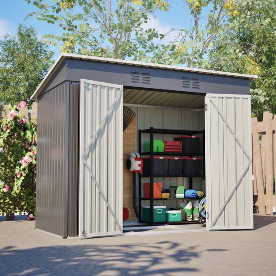 ComfortXL - Abri de jardin métal gris 242 x 126 x 182 cm adossable ventilé et verrouillable - ComfortXL Outdoor Living - Image 9