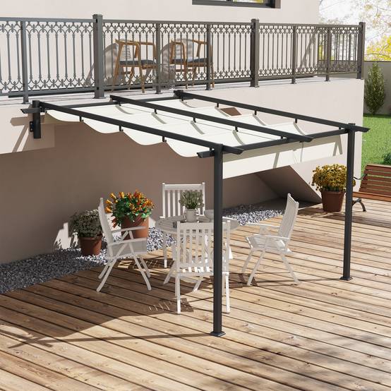 Gazebo pergola pare-vent 3 x 3 m avec toit réglable, coloris crème, protection solaire jardin et terrasse - Image 2