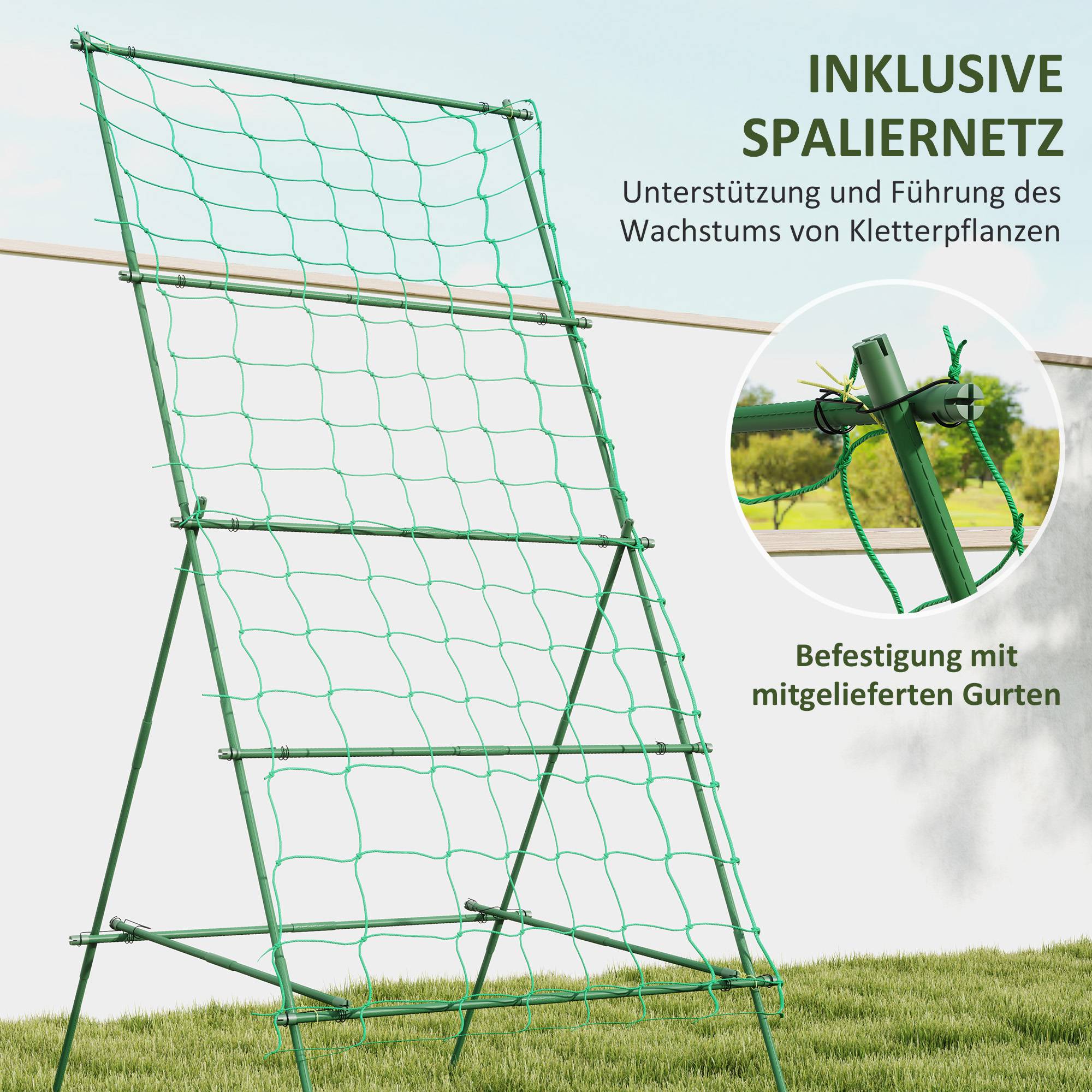 Treillis Tuteur Forme A Acier Jardin Plantes Grimpantes Filet Inclus 101x133cm Vert - ComfortXL Outdoor Living - Image 5