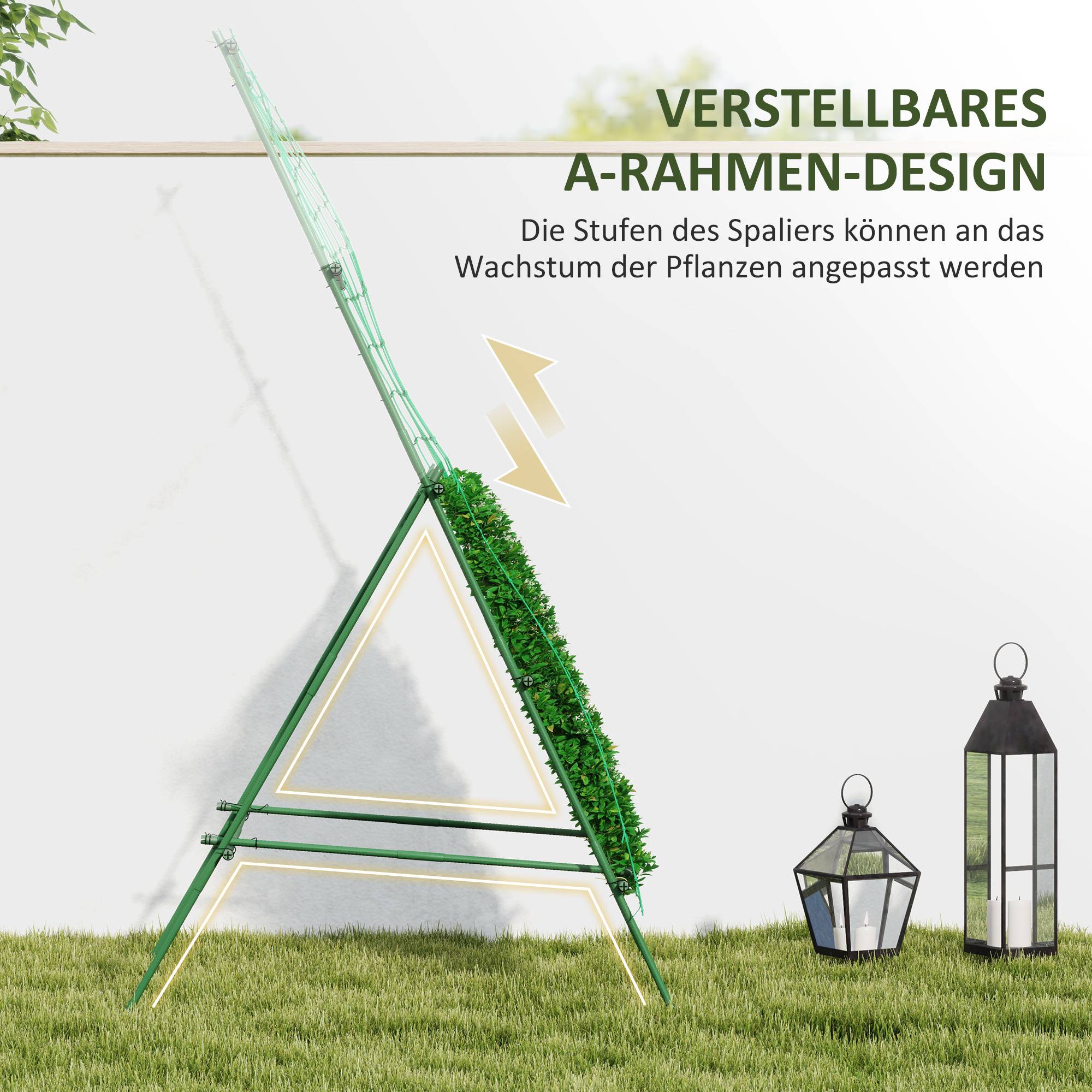 Treillis Tuteur Forme A Acier Jardin Plantes Grimpantes Filet Inclus 101x133cm Vert - ComfortXL Outdoor Living - Image 4