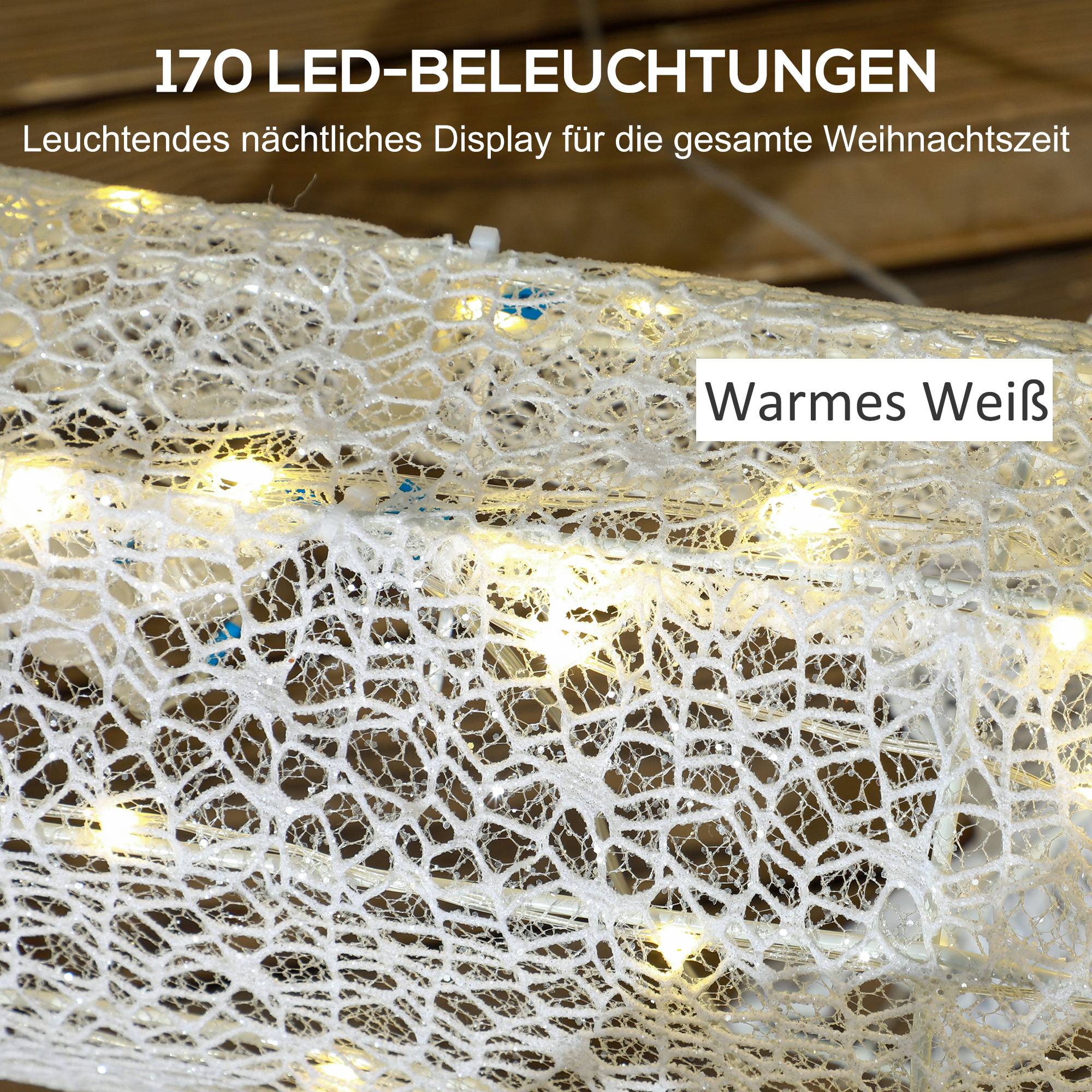 ComfortXL - Décoration de Noël renne et traîneau métal blanc 50 x 29 x 42 cm extérieur jardin 170 LED blanc chaud IP44 - Image 4