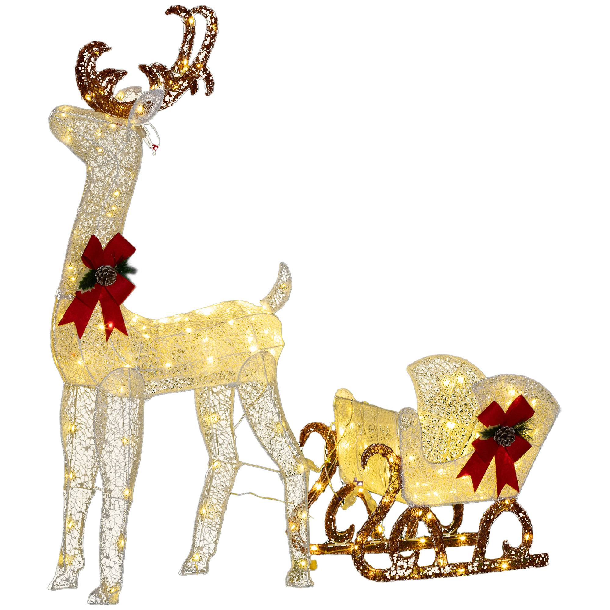 ComfortXL - Décoration de Noël renne et traîneau métal blanc 50 x 29 x 42 cm extérieur jardin 170 LED blanc chaud IP44 - Image 2