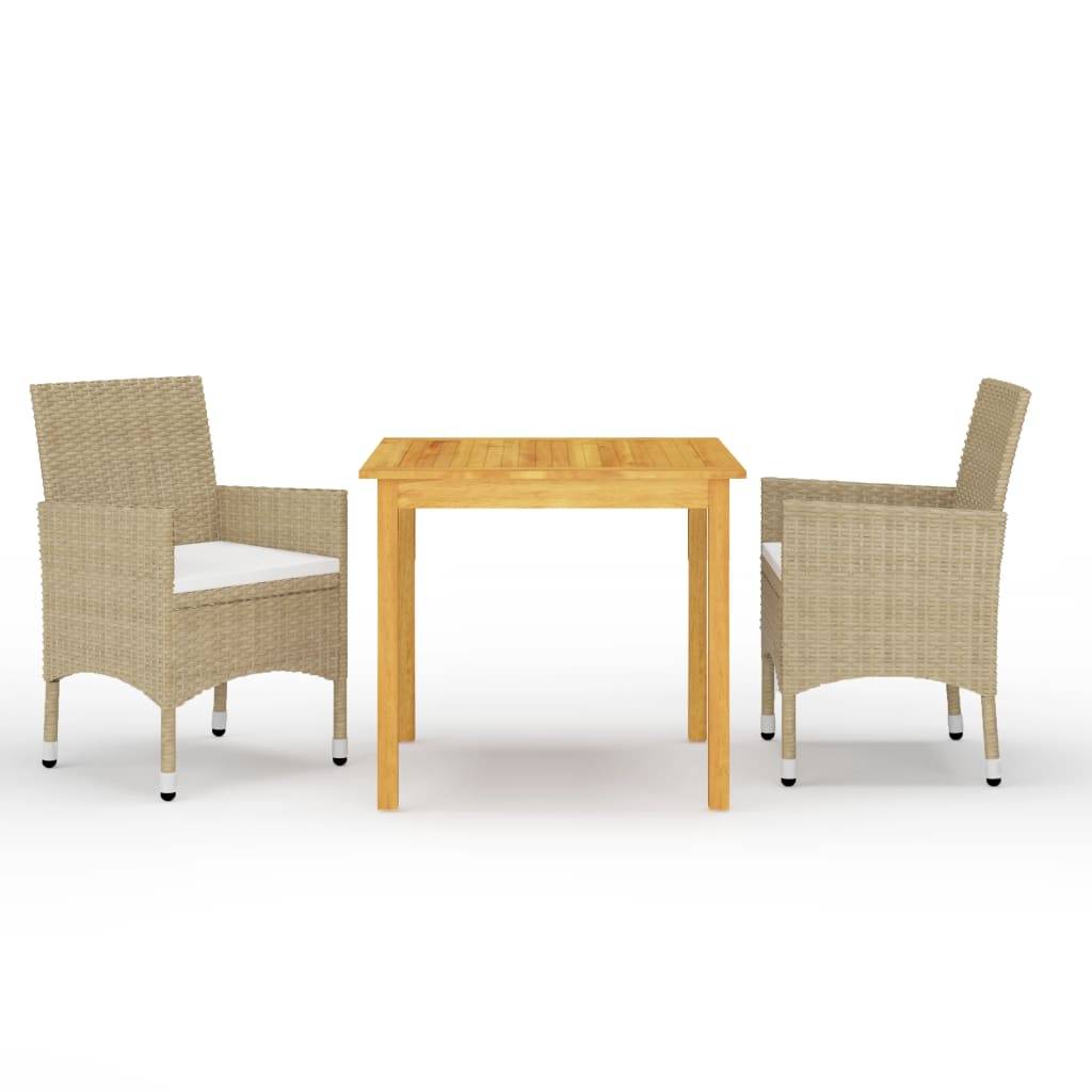 ComfortXL - Ensemble Repas de Jardin 2 Personnes Table Bois et Chaises Résine Tressée Beige – ComfortXL Outdoor Living - Image 1