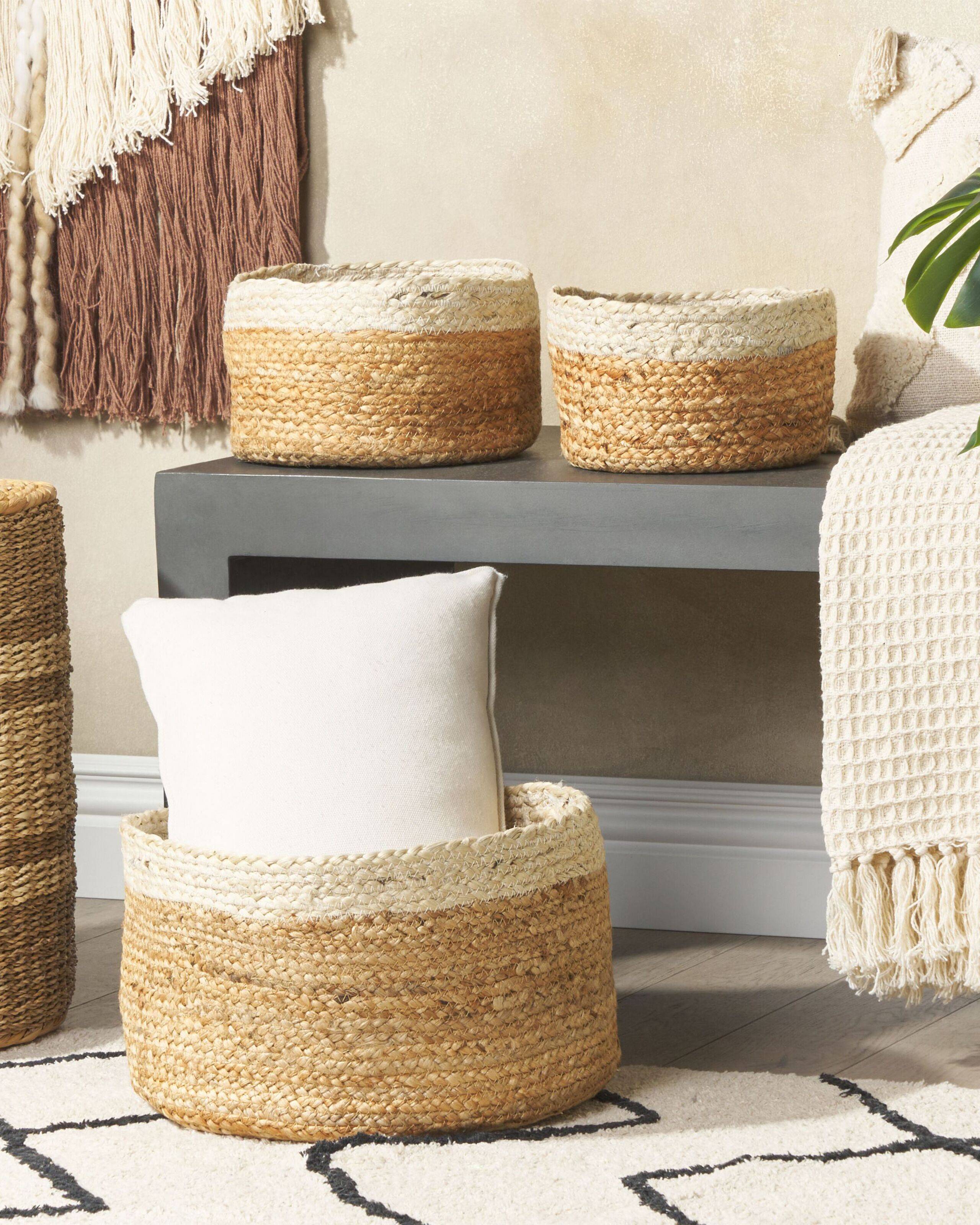 Lot de 3 Paniers de Rangement en Jute Naturelle et Beige 13/14/18 cm de Hauteur Accessoire Linge Décoration Boho - Image 2