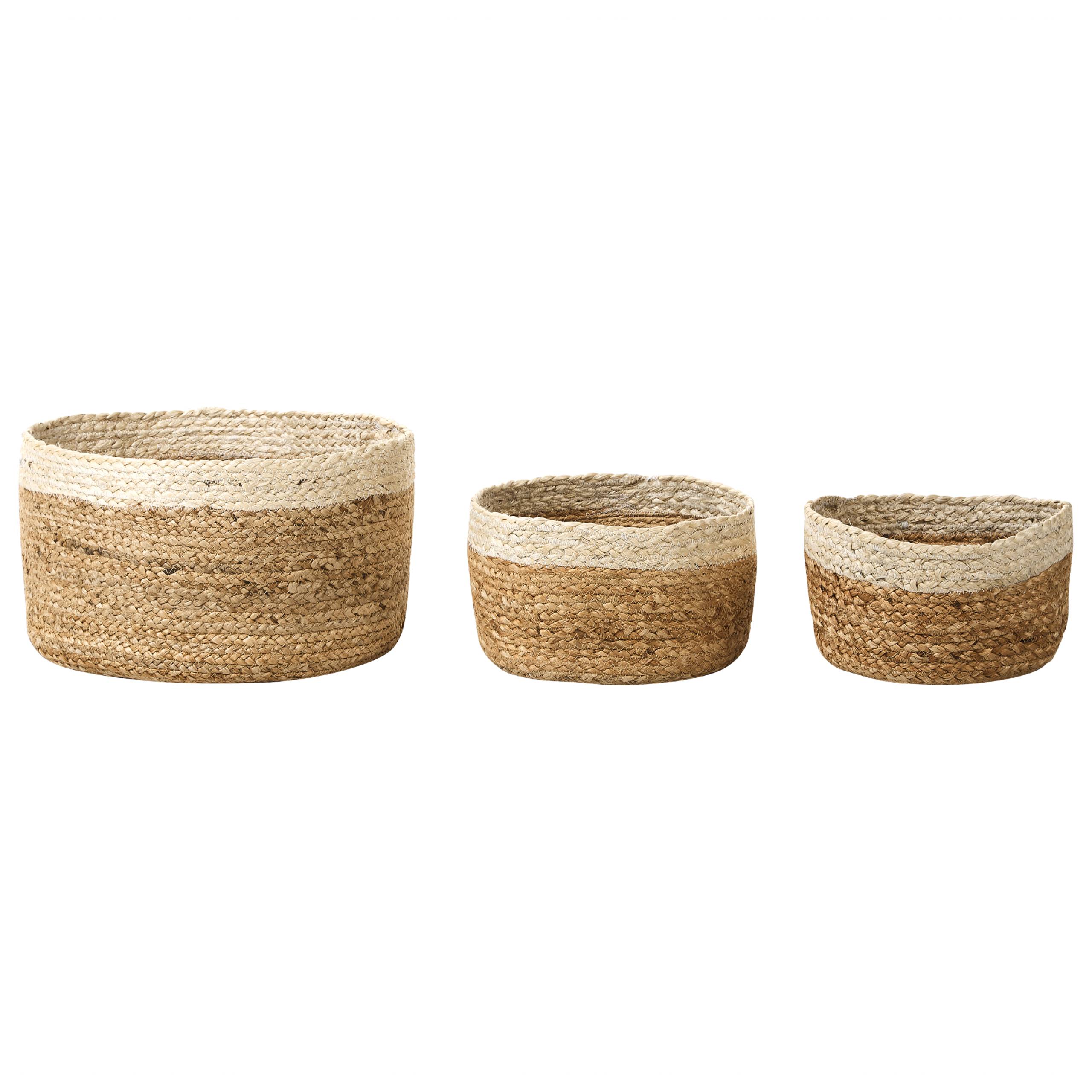 Lot de 3 Paniers de Rangement en Jute Naturelle et Beige 13/14/18 cm de Hauteur Accessoire Linge Décoration Boho - Image 1