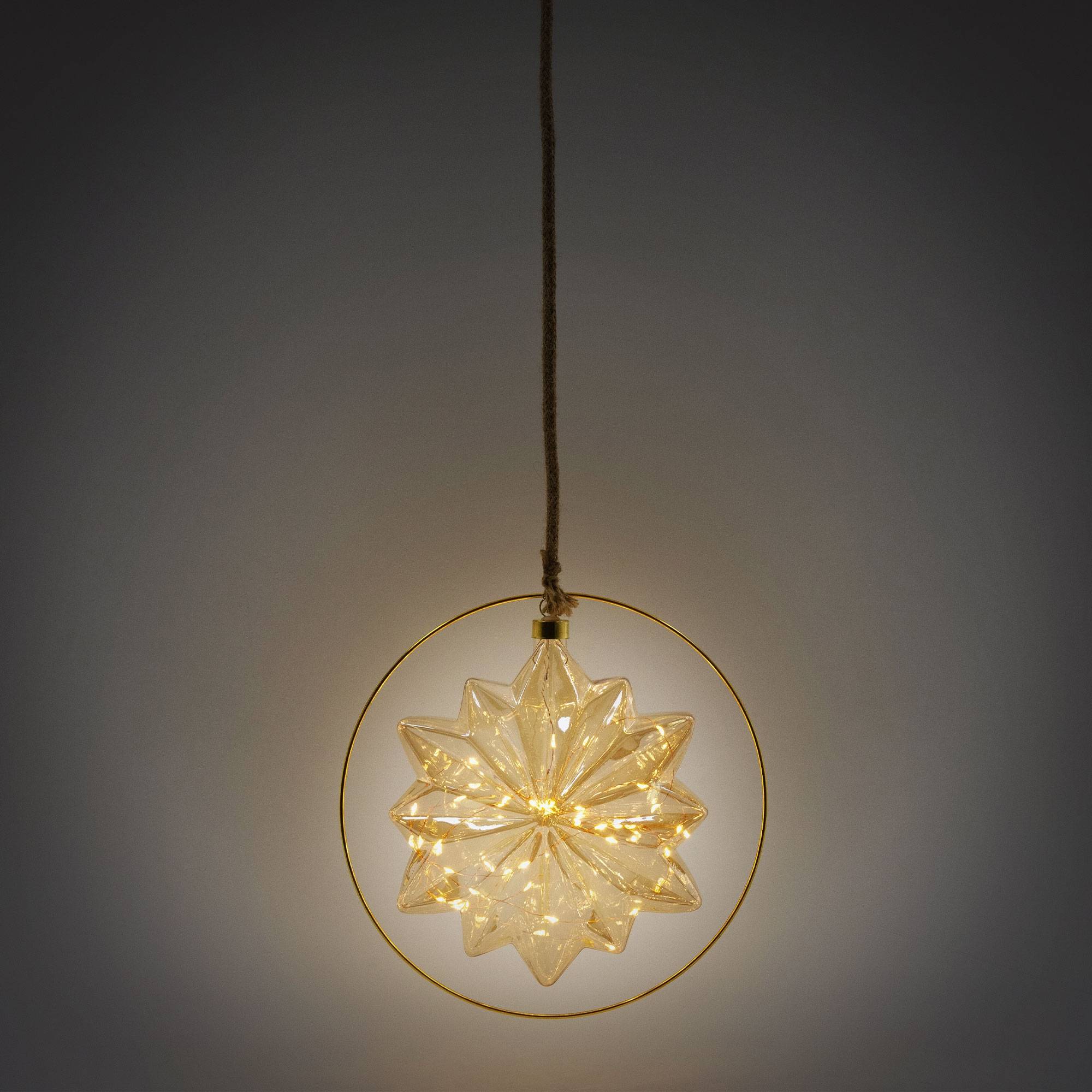 Ecd-Germany - Étoile de Noël LED décoration verre/métal doré étoile lumineuse suspendue Ø18 cm - Image 5