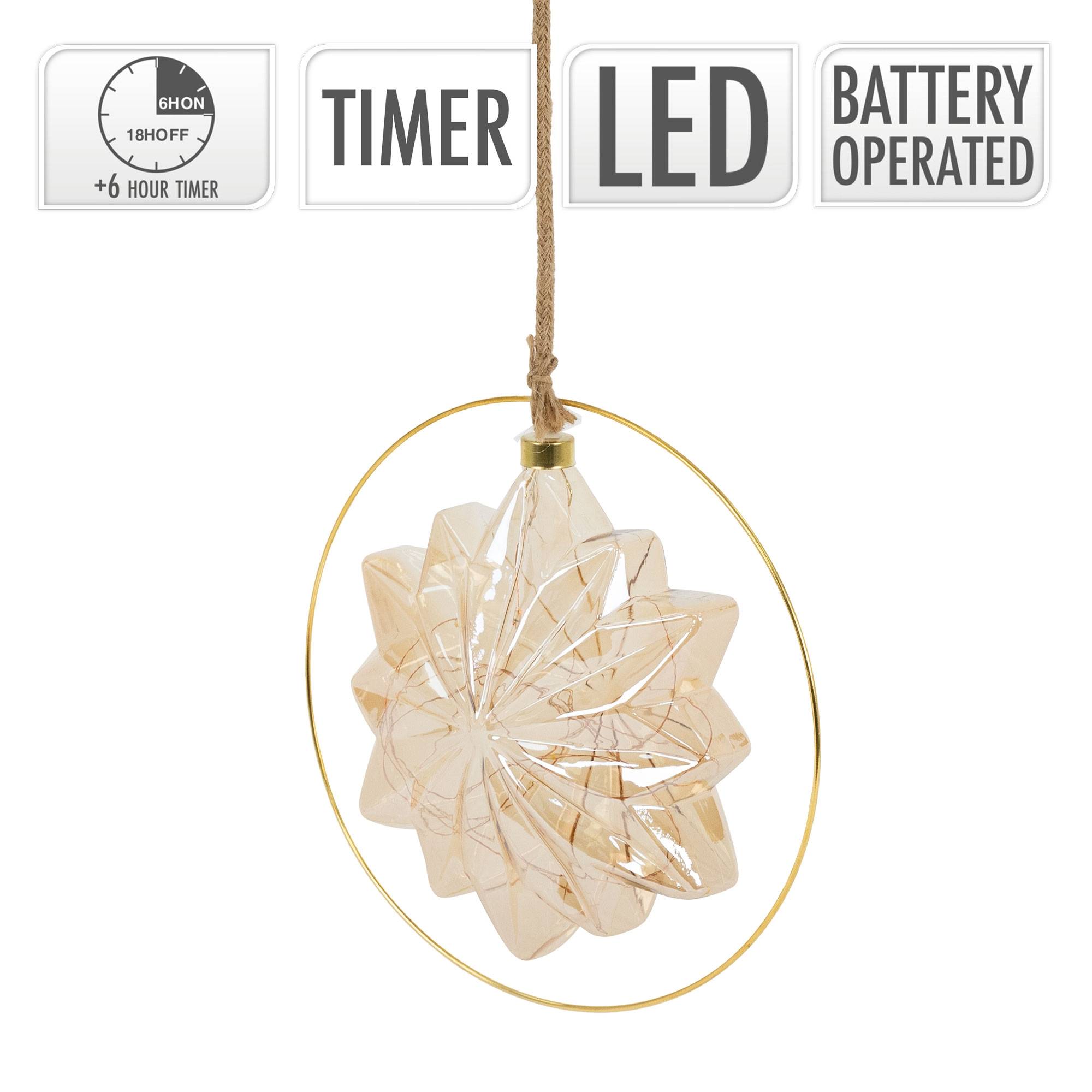 Ecd-Germany - Étoile de Noël LED décoration verre/métal doré étoile lumineuse suspendue Ø18 cm - Image 4