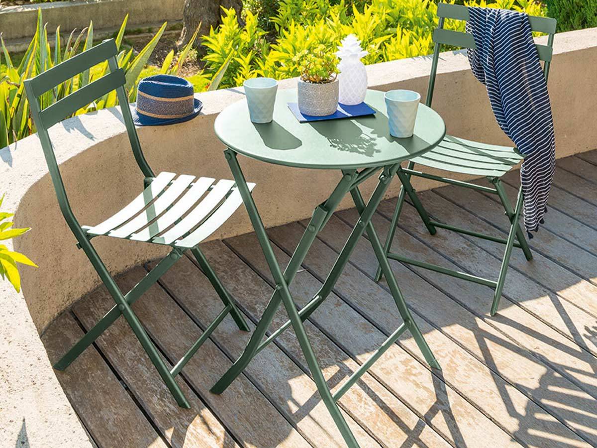 Hesperide - Salon de jardin rond en métal Greensboro Ø 60 cm Olive avec 2 chaises - Hespéride - Image 2
