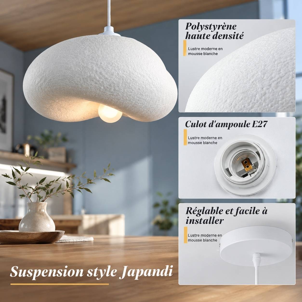 Suspension Plafonnier Moderne Nuage Style Wabi Sabi Blanc Chambre Salon - Image 6