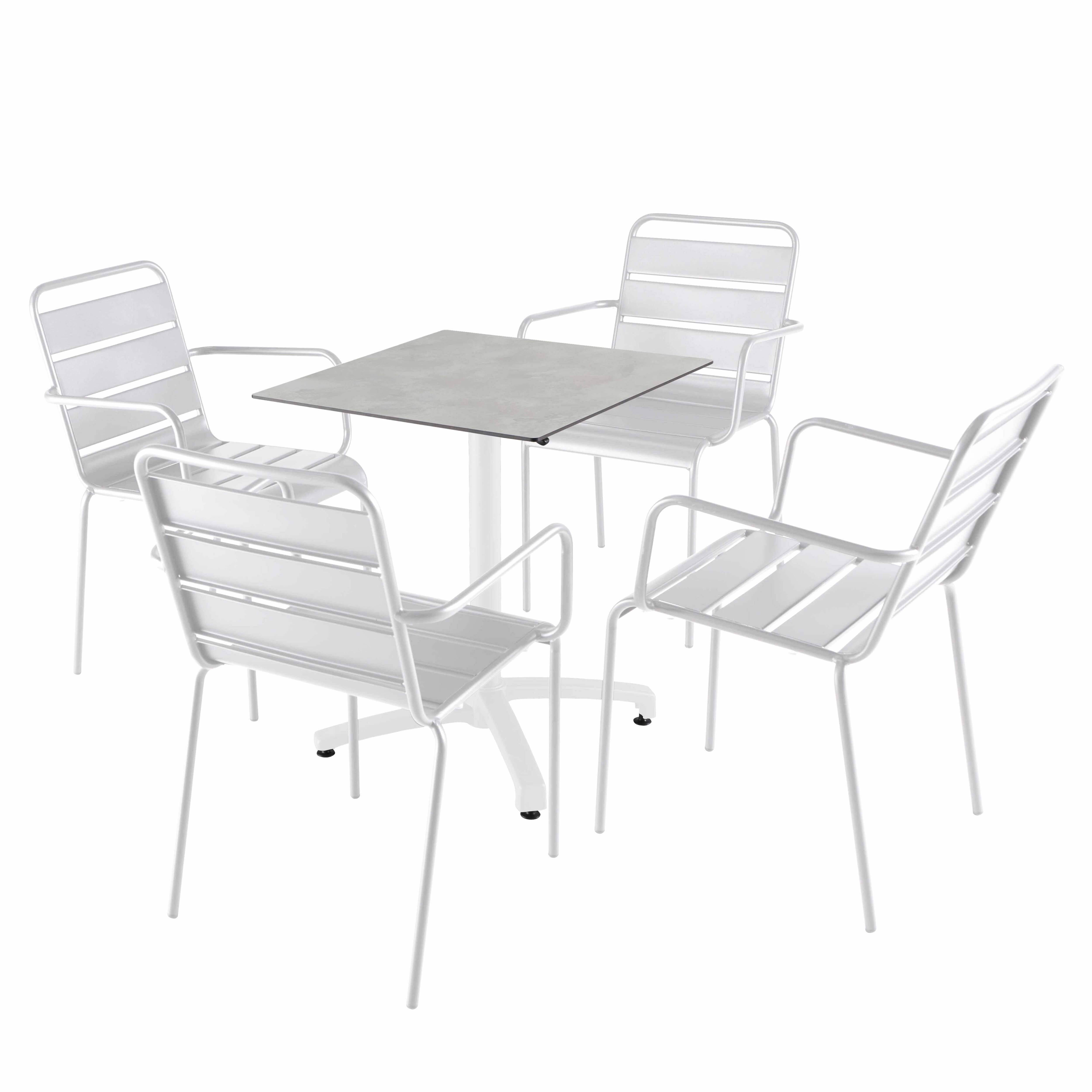 Oviala - Ensemble table 60 cm béton gris clair et 4 chaises en métal blanc - Oviala - Image 1