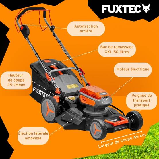FUXTEC - Tondeuse à gazon autotractée sur batterie FUXTEC FX-E2RM46 – 40V (2x20V), coupe 46 cm, mulching & éjection latérale – FUXTEC - Image 6