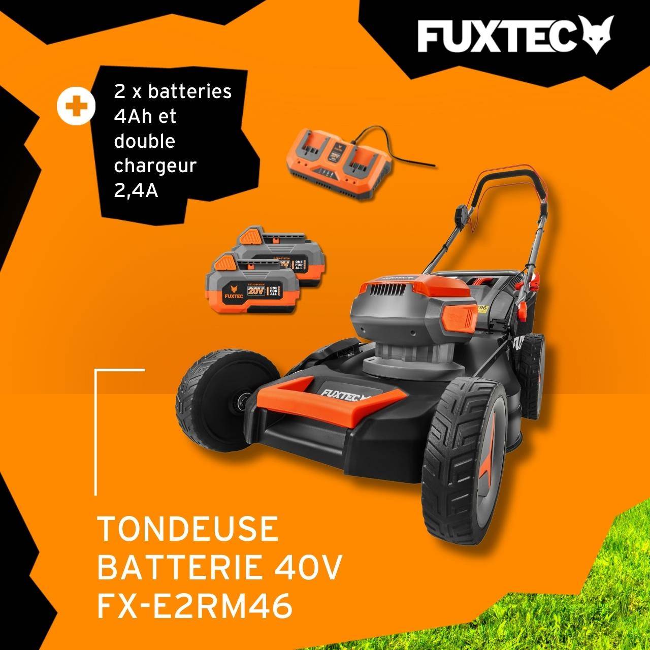 FUXTEC - Tondeuse à gazon autotractée sur batterie FUXTEC FX-E2RM46 – 40V (2x20V), coupe 46 cm, mulching & éjection latérale – FUXTEC - Image 2
