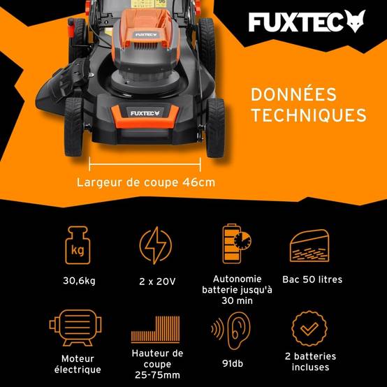 FUXTEC - Tondeuse à gazon autotractée sur batterie FUXTEC FX-E2RM46 – 40V (2x20V), coupe 46 cm, mulching & éjection latérale – FUXTEC - Image 3